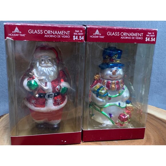 Holiday Time Glass Ornaments - Santa & Snowman Set - Festive Xmas Tree Decor - Picture 9 of 9